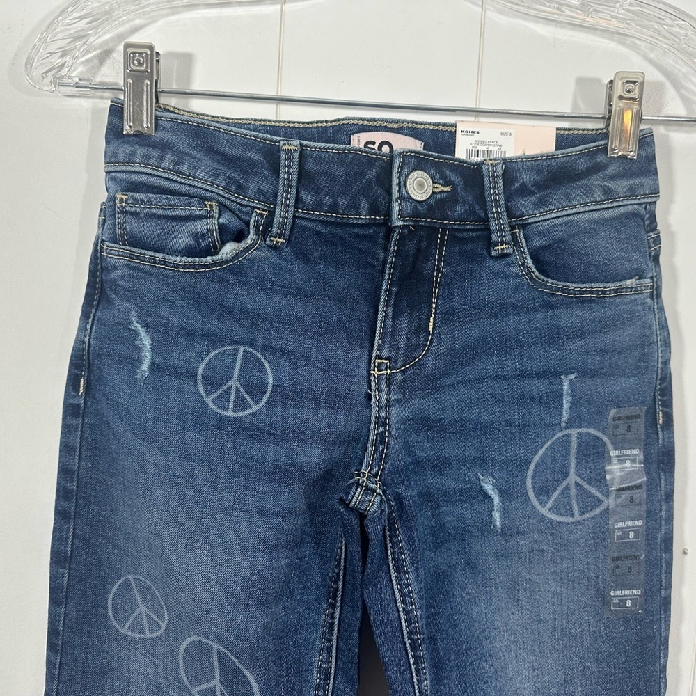 NWT SO Girls Mid Rise Girlfriend Stretch Capris Denim Jeans Adj Waist Sz 8 - Picture 2 of 8